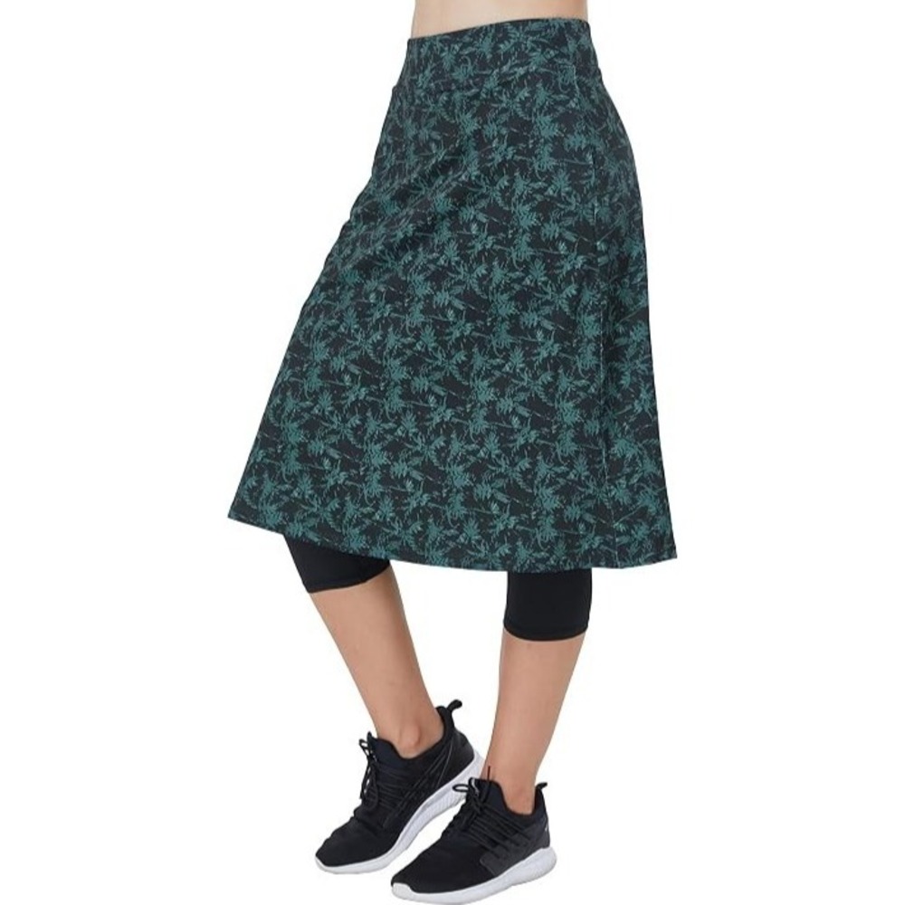 Alvon Black Green Skirted Capri Leggings Golf Tennis Modest Athleisure Wear L